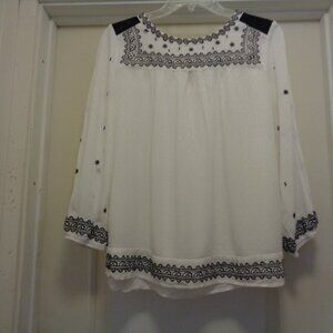 BOHEMIAN DREAMER CREPEY RAYON EMBROIDERY PEASANT BLOUSE BY KNOX ROSE M